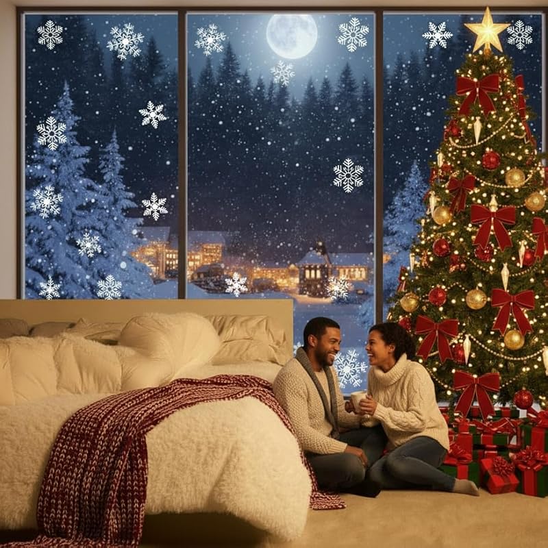 Christmas Snowflake Window Clings - 114PCS Reusable Static Decals