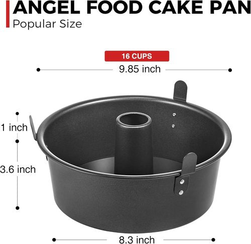 HONGBAKE 10-Inch Angel Food Cake Pan - Nonstick Removable Bottom, Heavy Duty Chiffon Mold, Dark Grey