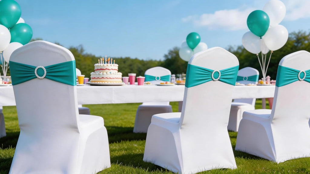 Skiennix 50 Pack Dark Turquoise Chair Sashes - Stylish Bows for Weddings & Events | Teal Chair Bands with Buckles