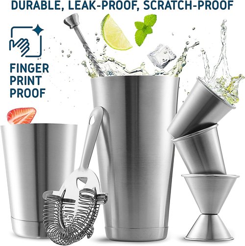Eatex Cocktail Shaker Set - 28-Piece Stainless Steel Mixology Kit with Bar Tools & Recipe Book | Silver