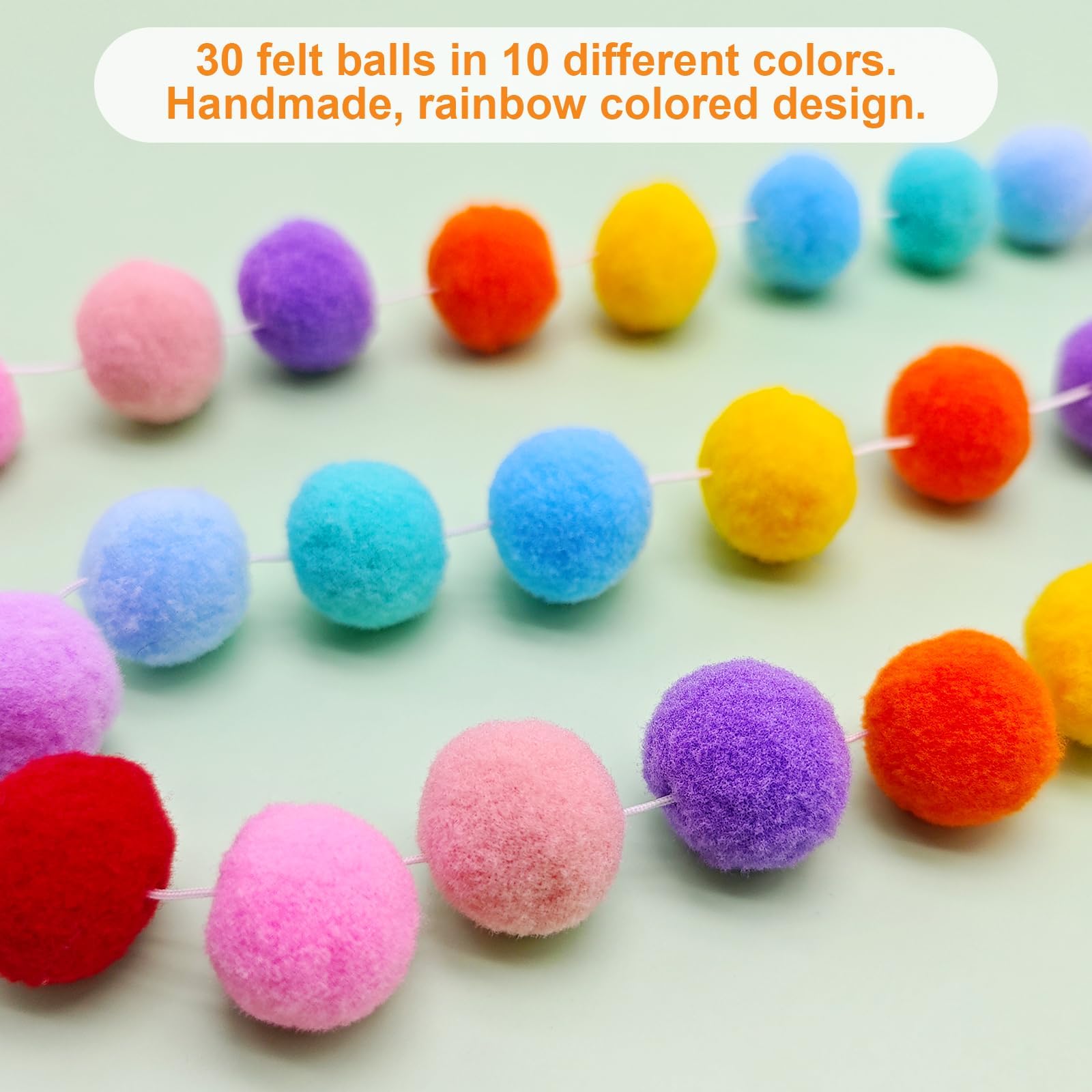 4 Pack Colorful Pom Pom Garland, 26.5 Feet Long Spring Felt Ball Rainbow Banner, 30 Balls 10Color Felt Ball Garland for Easter Decoration Party Hanging Decor