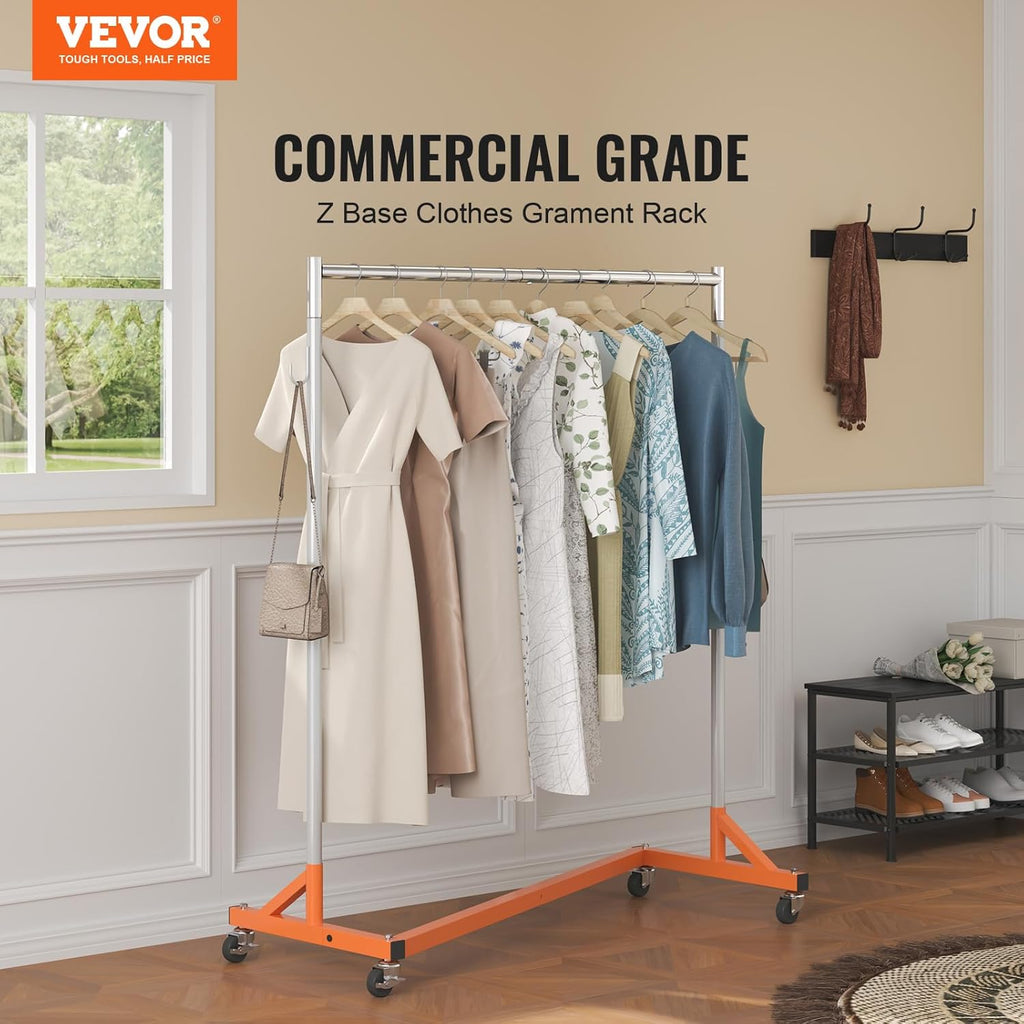 VEVOR Z Rack - Industrial Grade Rolling Garment Rack with Lockable Casters - Sturdy Steel, Orange (3 Sets)