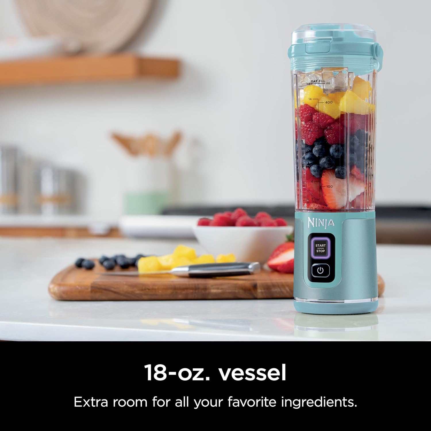 Ninja Blast Portable Blender - Cordless 18oz Personal Blender for Smoothies & Shakes | BPA-Free, Leakproof Lid, USB-C Rechargeable, Tinted Aqua