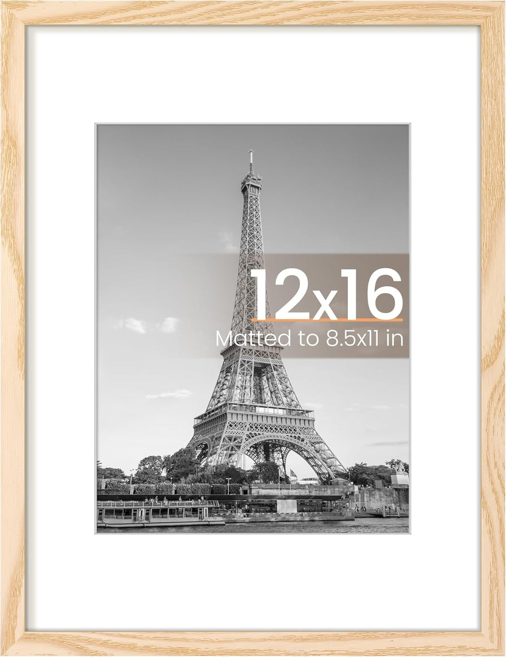 Upsimples 12x16 Picture Frame - Versatile Display for 8.5x11 Photos with Mat or 12x16 Without - Natural Finish