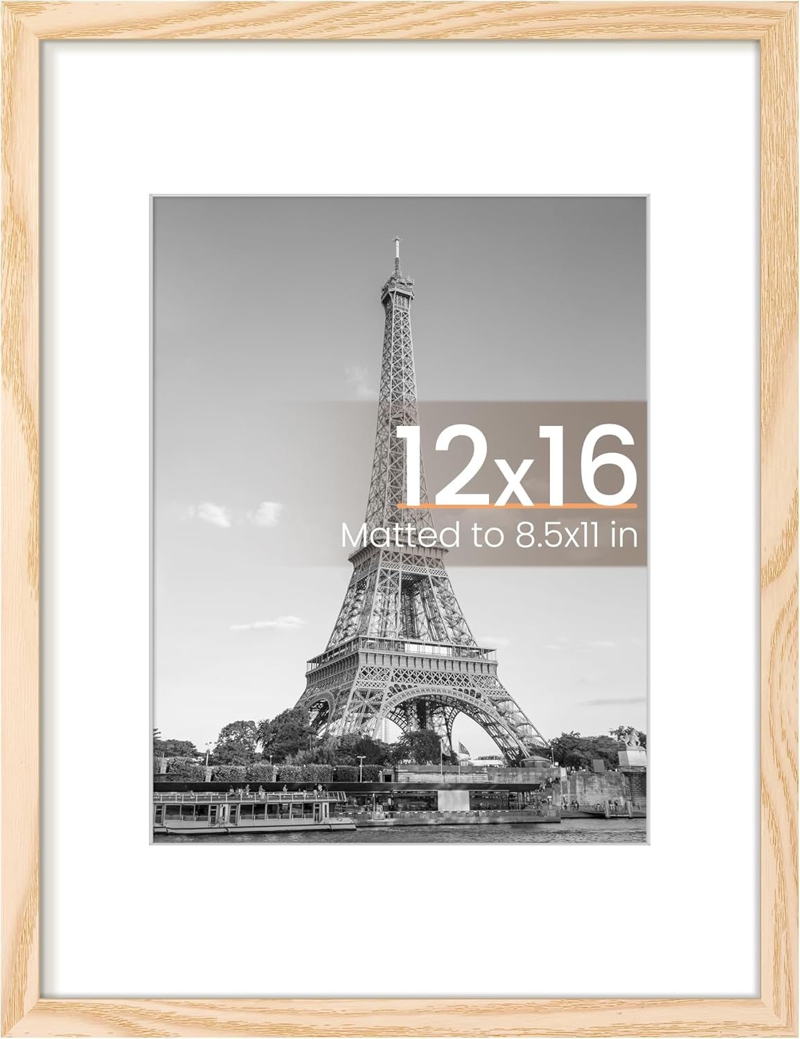 Upsimples 12x16 Picture Frame - Versatile Display for 8.5x11 Photos with Mat or 12x16 Without - Natural Finish