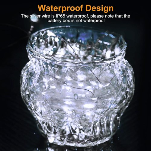 Btfarm Fairy Lights - 24 Pack Battery Operated 7ft 20 LED Twinkle Lights | Waterproof Silver Wire for Mason Jars & Wedding Decor - Cool White