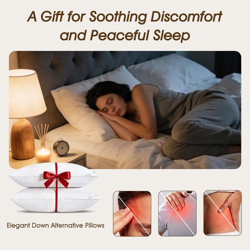 downluxe Standard Size Pillows Set of 4 – Premium Down Alternative Bed Pillows for Back, Side & Stomach Sleepers, White