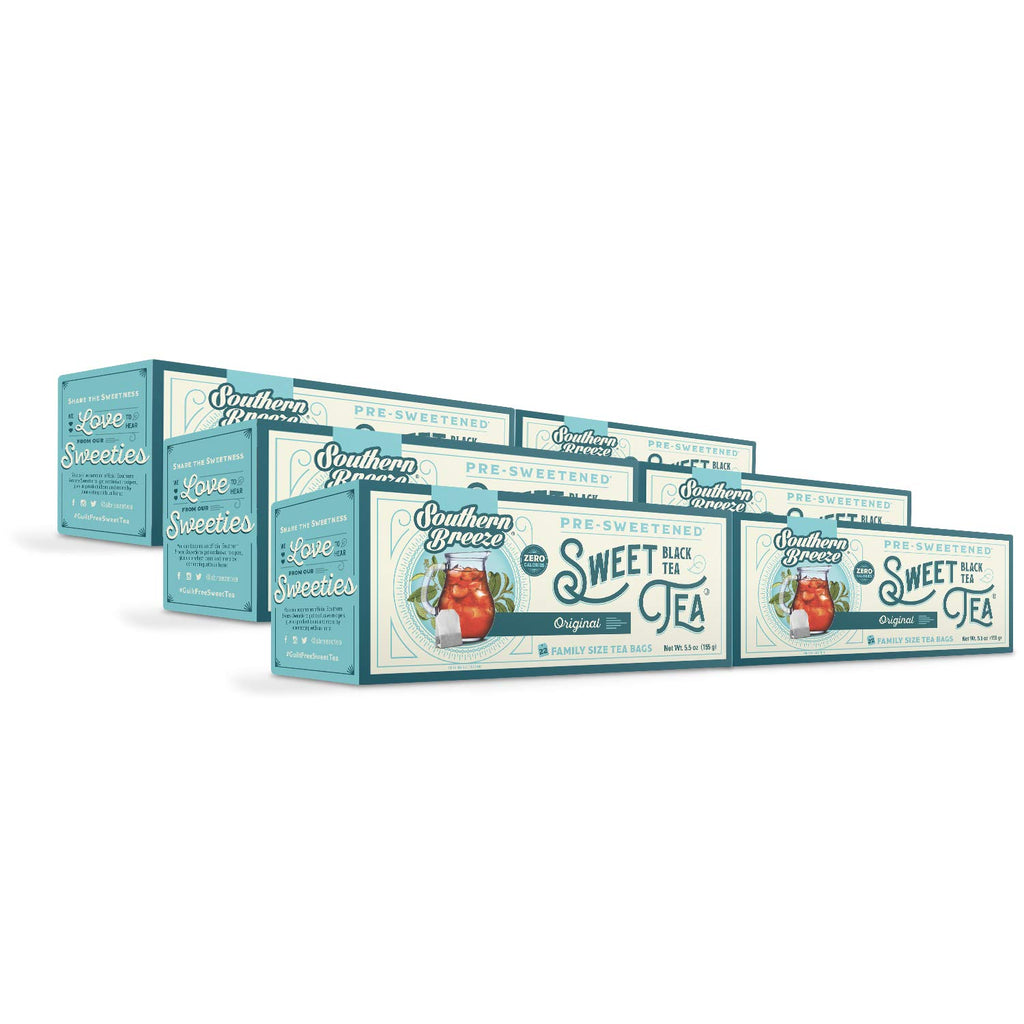 Southern Breeze Hot Brew Sweet Tea Original Iced Tea with Black Tea and Zero Carbs Zero Sugar, 22 Family Size Tea Bags, Pack of 6