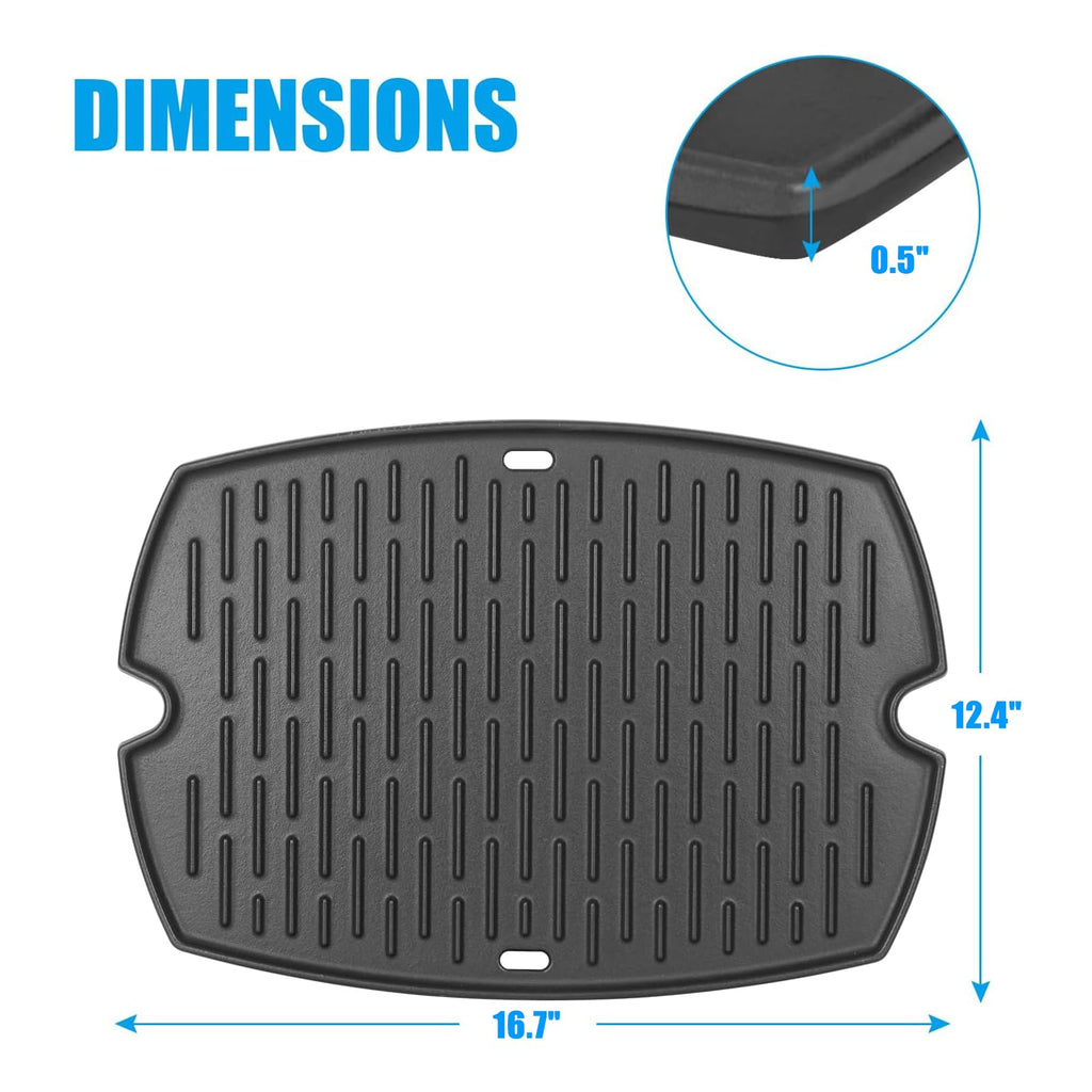 Outspark 7582 Grill Griddle for Weber Q1000 Q1200 Q1400 Q100 Q120 Q140 Series, 50060001 51060001 52020001 386001 386002,Cast Iron Cooking Pan for Weber Baby Q Accessories, with Carry Bag