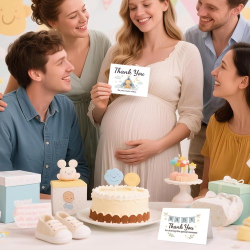 C2U Baby Shower Thank You Cards for Boy - 24 Pack with Envelopes & Gold Stickers,Baby Shower Greeting Cards Bulk for Newborn Party