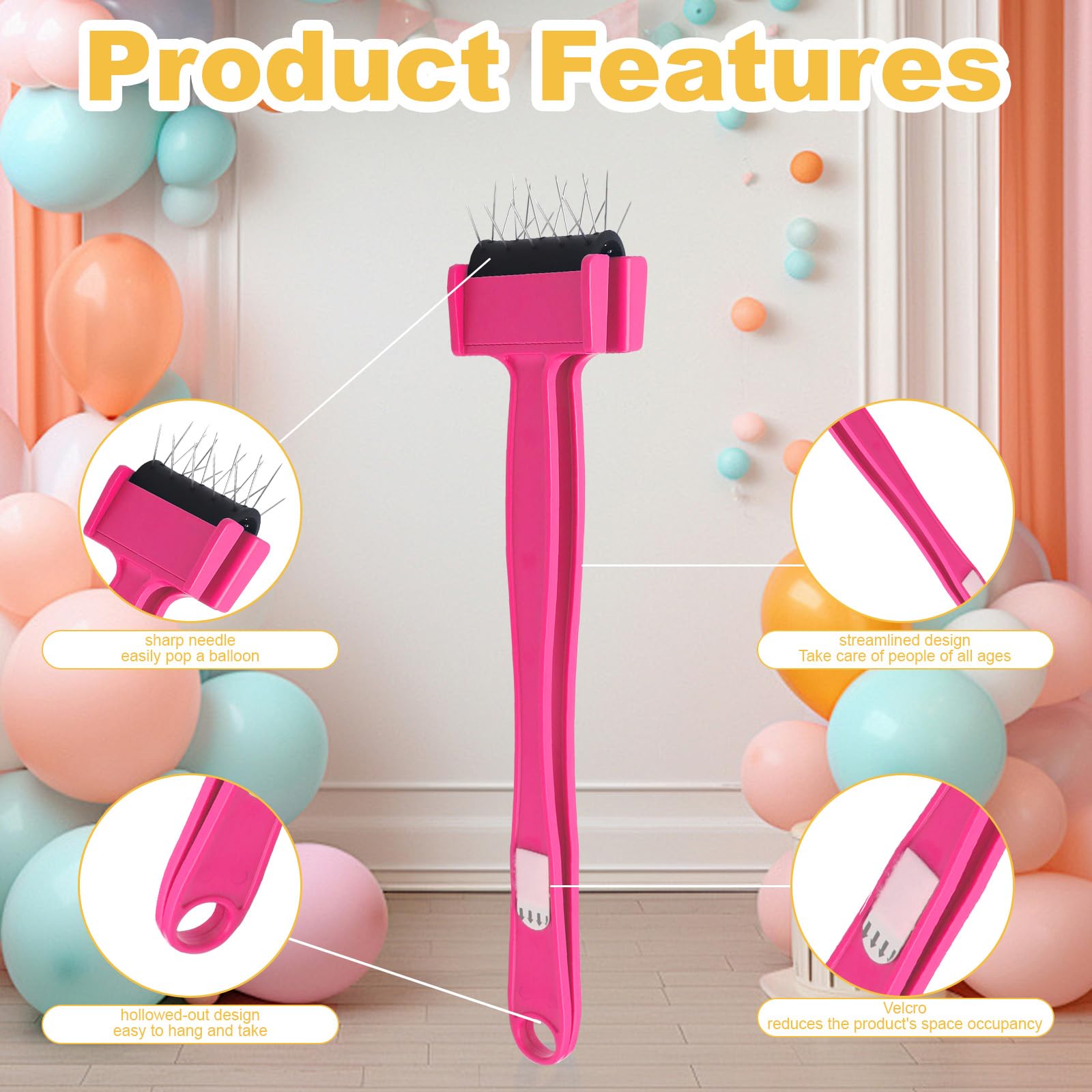 Balloon Burster Stick Popper Tool Removal Kit with 20 Steel Pins, Effectivly Deflating Balloons，Party Supply Tool Kit for Parties, Events, and Games (red)