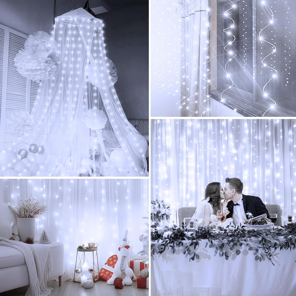 Minetom 300 LED Dimmable Curtain Lights - Remote & Timer, 8 Modes | USB Powered Fairy Lights for Indoor Decor