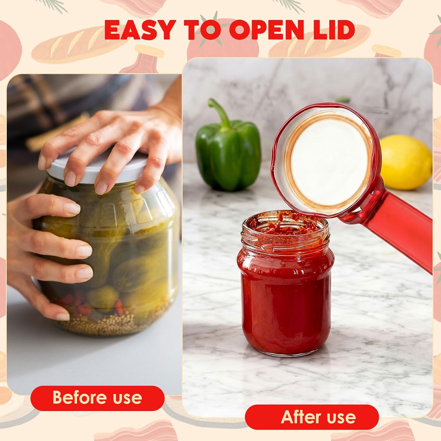 Skiennix Jar Lid Opener Set - 4 Pcs Easy Grip Tool for Seniors & Arthritis Relief | Kitchen Accessory