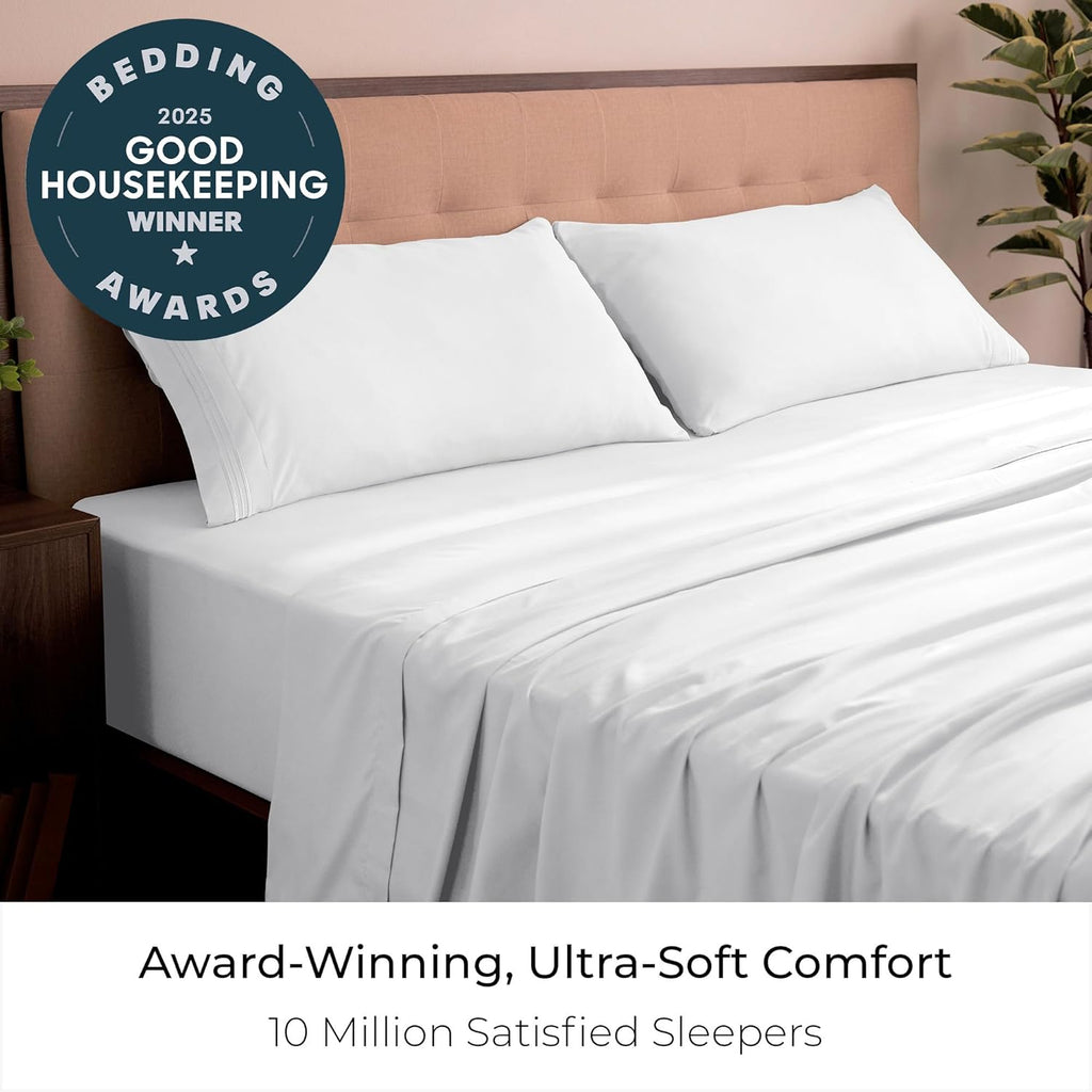 Mellanni California King Sheets Set - 4 PC Hotel Luxury Bedding | Extra Soft, Cooling, Wrinkle-Resistant (White)