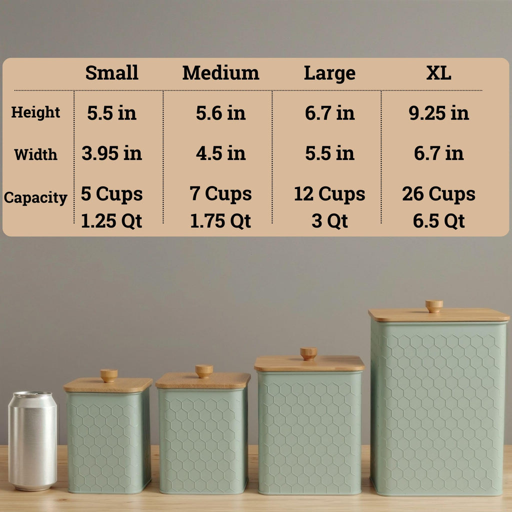 Kitchen Canisters for Countertop Set of 4 - Textured Iron Kitchen Canisters with Airtight Lids - Flour Sugar Canister Set - Flour and Sugar Containers Farmhouse - Coffee Jar for Counter - Green Jar x4