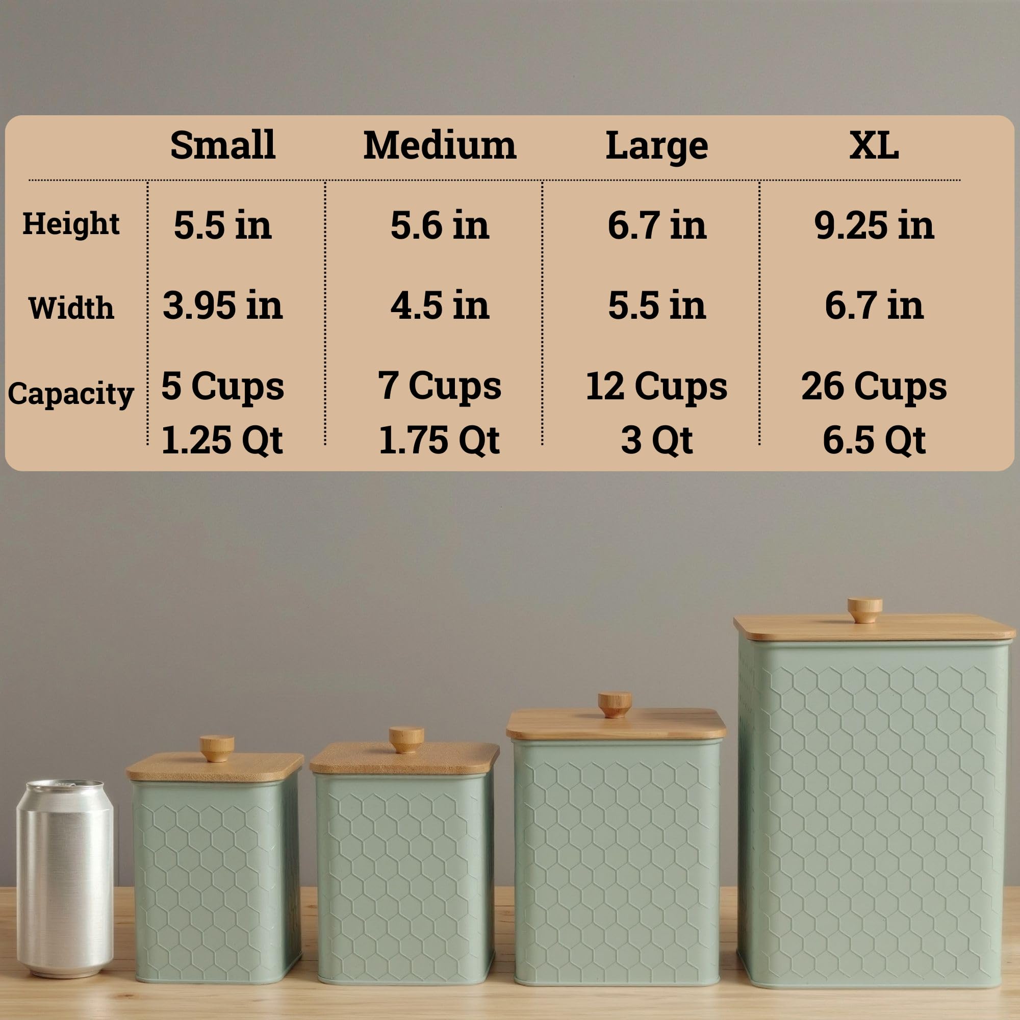 Kitchen Canisters for Countertop Set of 4 - Textured Iron Kitchen Canisters with Airtight Lids - Flour Sugar Canister Set - Flour and Sugar Containers Farmhouse - Coffee Jar for Counter - Green Jar x4