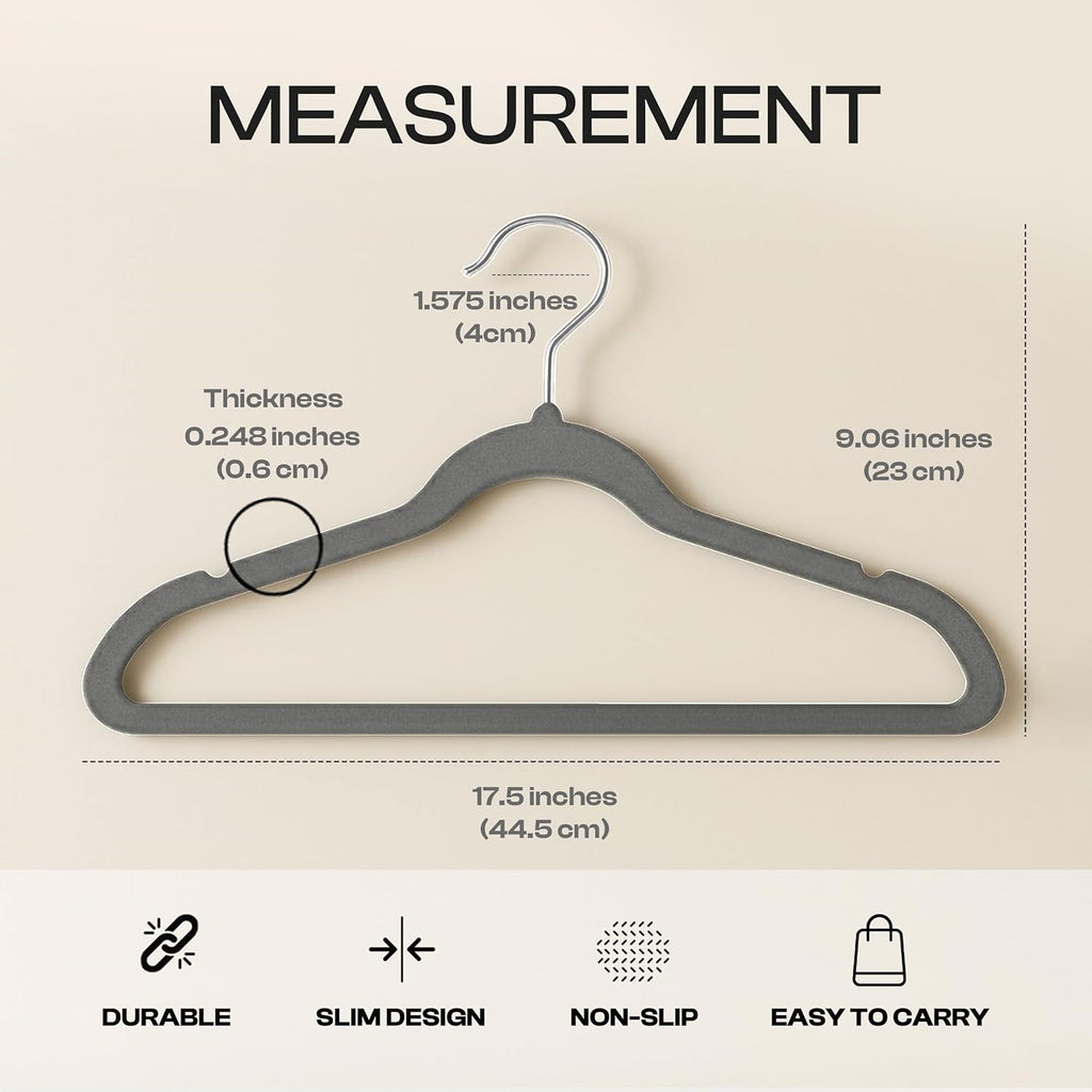 Utopia Home Velvet Hangers - 150 Pack Luxury Non-Slip Slim Coat & Pant Hangers | Strong Space-Saving Design, Grey