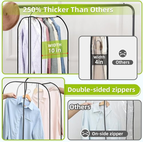LANDNEOO 6-Pack Clear Garment Bags | Double-Sided Zippered Clothes Storage - 40" Long for Coats, Dresses & Furs