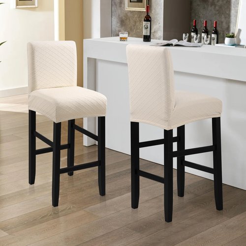 Fuloon Waterproof Bar Stool Covers 4 PCS, Stretch Chair Slipcover for Pub Tall Chair with Backs Counter Barstool Cover Removable Washable (Beige)