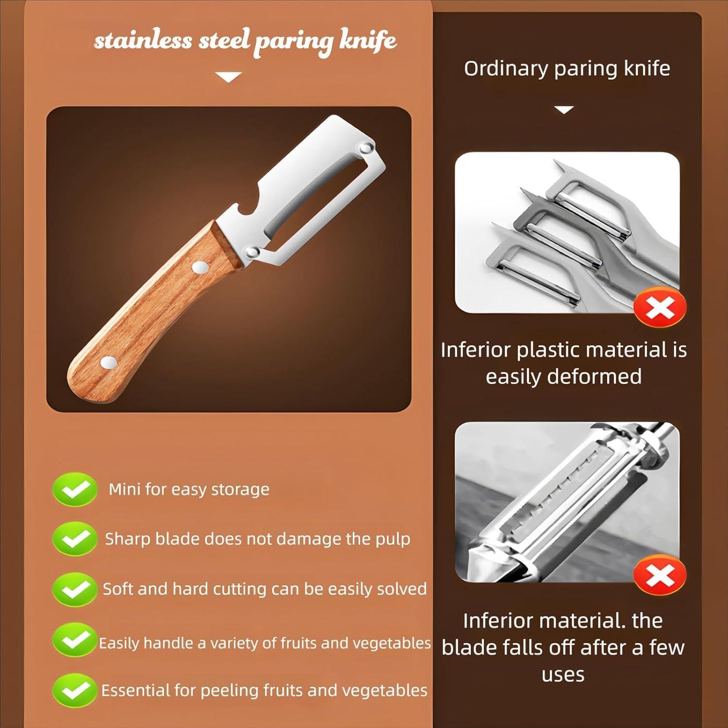 Skiennix Multi-Functional Vegetable Peeler - 2-in-1 Stainless Steel Tool with Wooden Handle & Bottle Opener