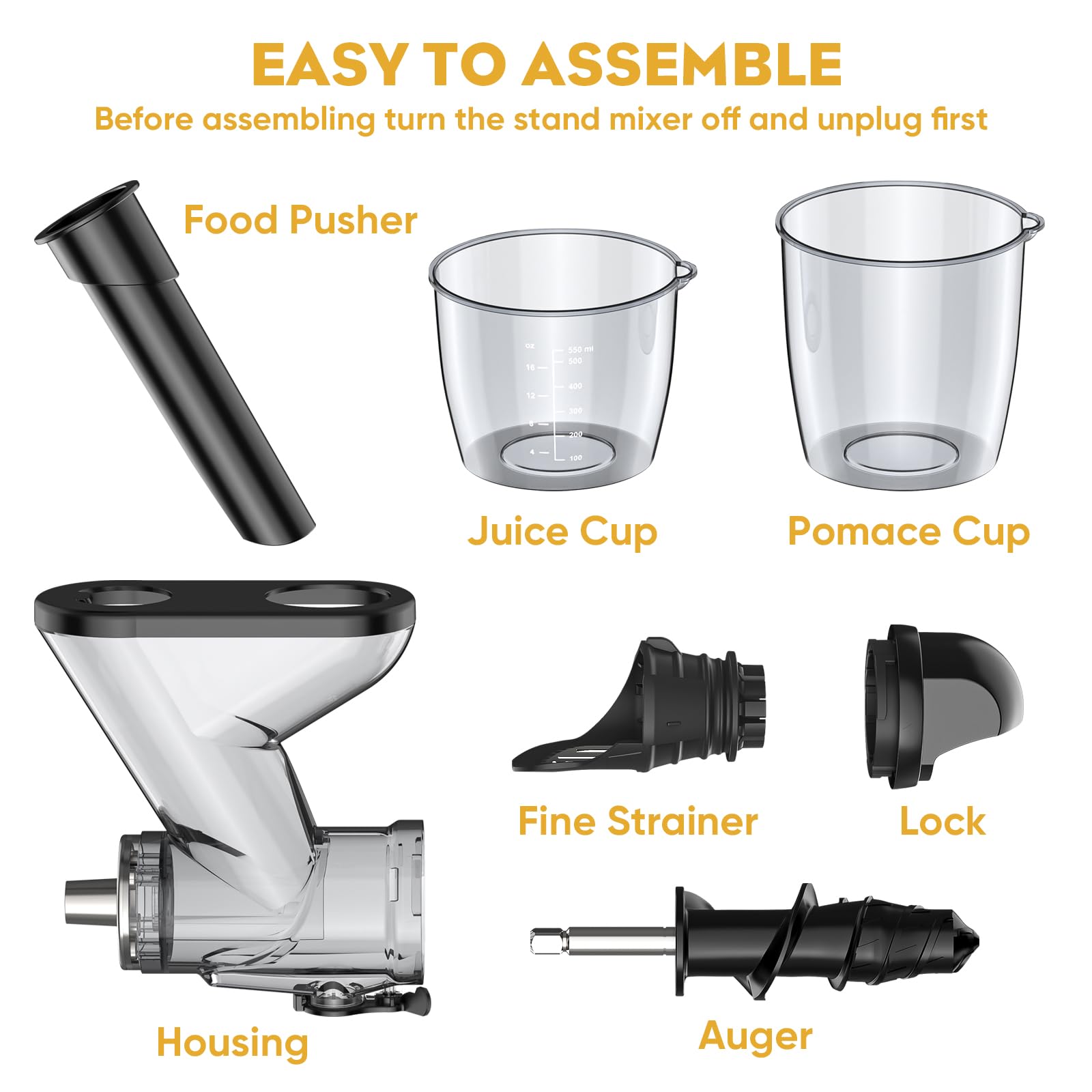 Masticating Juicer Attachment for KitchenAid Stand Mixer, Masticating Juicer, Slow Juicer Attachment for Kitchen Aid with Dual Feed Chute and Push Rod for Vegestables Fruits By HOZODO