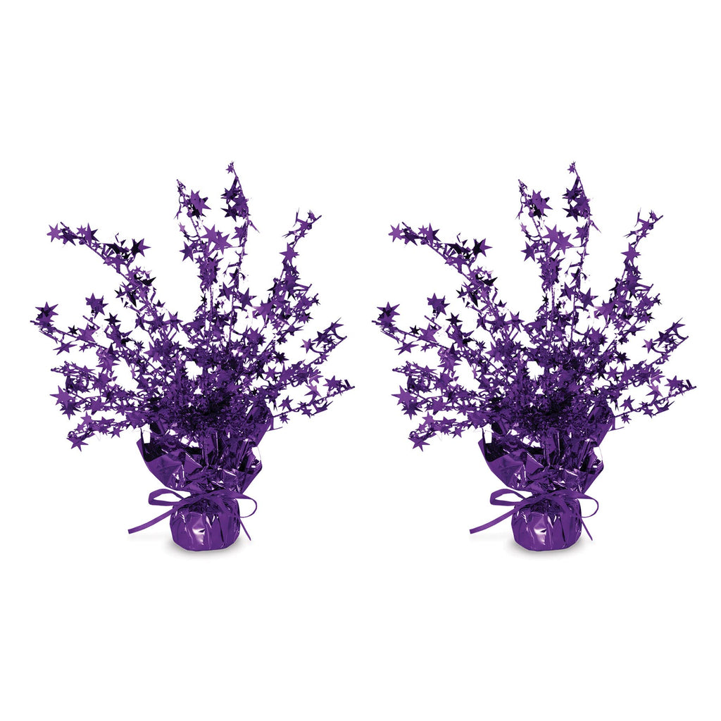 Beistle Star Gleam ‘N Burst Centerpiece, 2-Piece Purple Metallic Table Display for Birthday Parties, Celebrations, Mardi Gras, and Sports Team Decorations, 15”