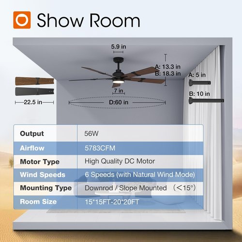 addlon Ceiling Fans with Lights, 60 inch Black Ceiling Fan with Light and Remote Control, Reversible, 3CCT, Dimmable, Noiseless, Large Ceiling Fan for Bedroom, Farmhouse, Indoor/Outdoor Use