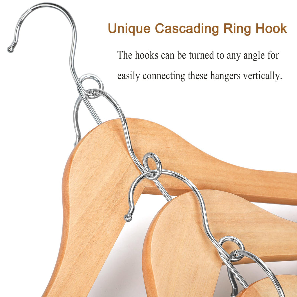 TOPIA HANGER Wooden Hangers 30 Pack, Space Saving Coat Hanger with 360° Swivel Cascading Ring Hook, Non Slip Pants Bar and Shoulder Notches for Camisole, Jacket, Suit, Clothes Hangers -CT62N30