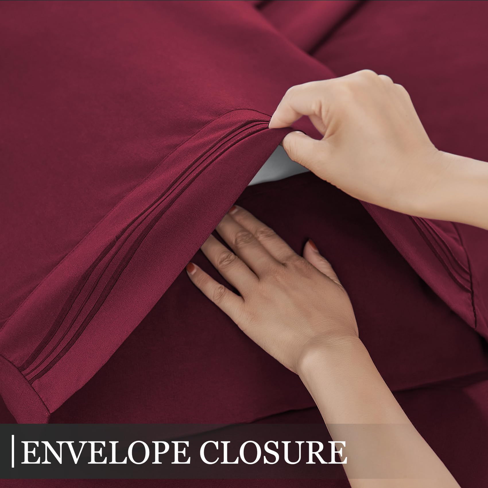 Yibeizi Queen Sheet Set Cooling Sheets Deep Pocket Queen Size Bed Sheets Set, Red Soft Microfiber Oeko-Tex Sheets & Pillowcases Hypoallergenic Wrinkle Free Bedsheets