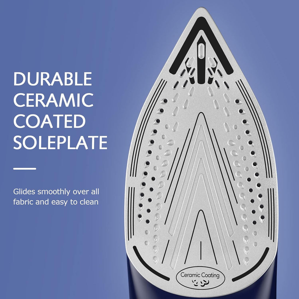 Beautural Steam Iron - Precision Thermostat Dial, Ceramic Soleplate, 3-Way Auto-Off, Self-Cleaning | Blue