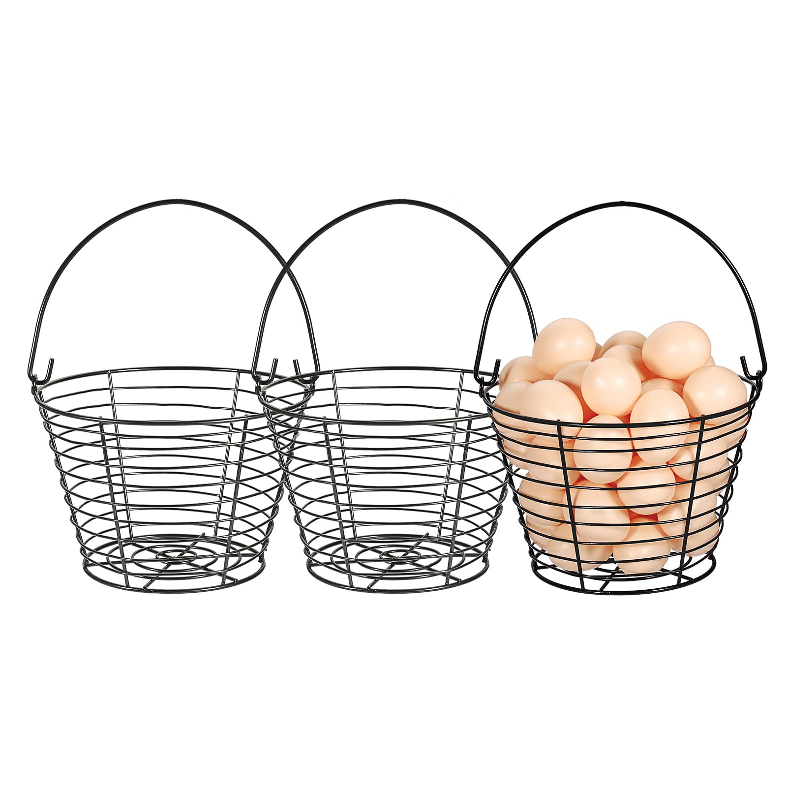 OGANAZI 3 PCS 8" Black Round Wire Egg Baskets With Handle, Small Metal Egg Collecting Basket for Gathering Fresh Eggs, Chicken and Duck Eggs Hunting Basket Egg Holder Countertop