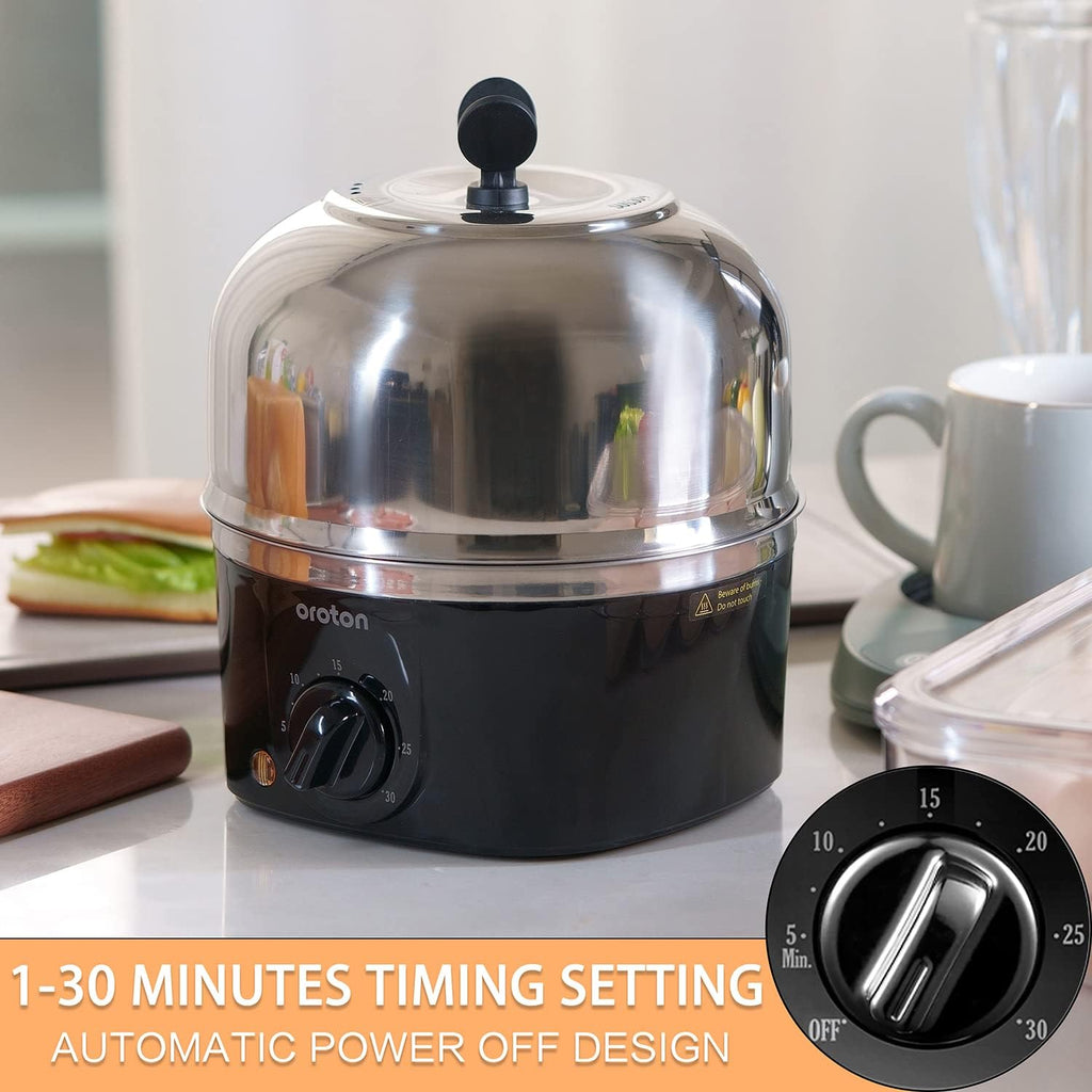 Oroton 9-Egg Capacity Electric Egg Cooker - 304 Stainless Steel | Auto Shut-Off & Timer Settings