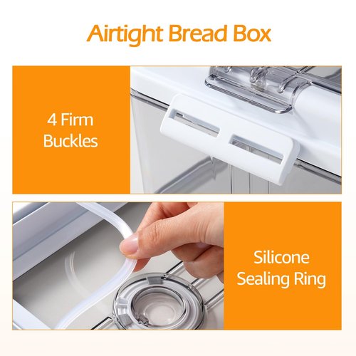 Dynta 2 Pack Bread Box for Kitchen Countertop Airtight Bread Storage Container with Lid Time Recording Plastic Bread Keeper for Homemade Bread, Toast, Loaf and Cookies