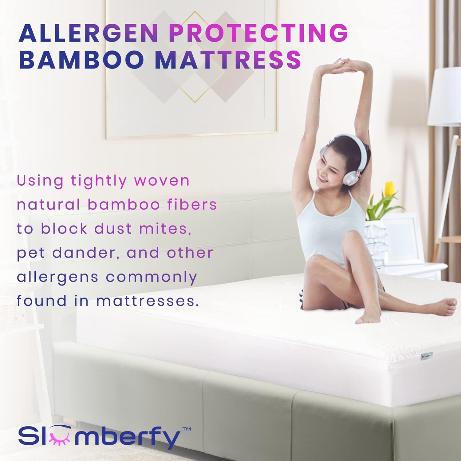 Slumberfy Waterproof Mattress Protector - Hypoallergenic Bamboo Viscose | Breathable Jacquard Fabric | Queen Size - 60x80”
