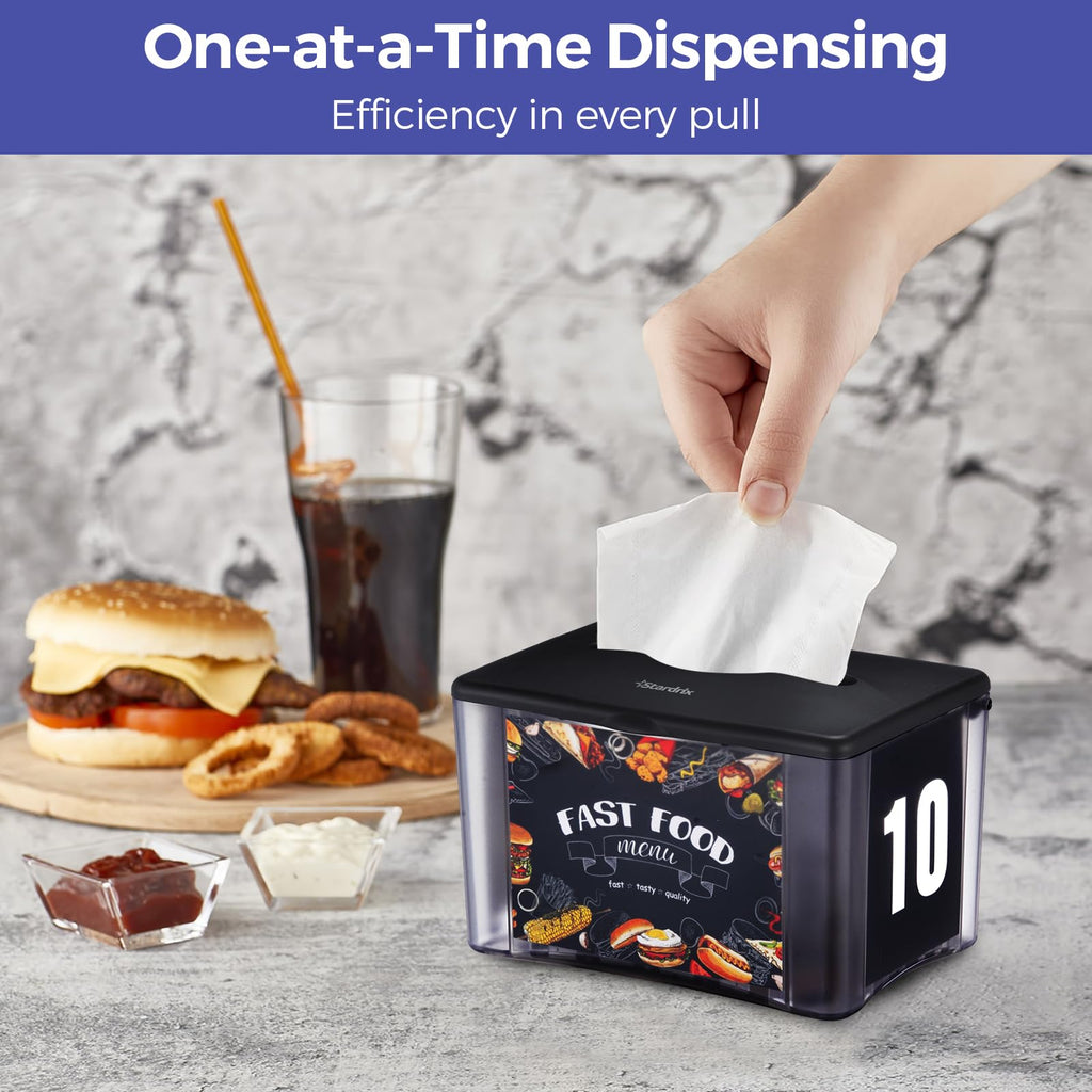 Stardrix 3-Pack Interfold Tabletop Napkin Holder, Spring Loaded Commercial Restaurant Napkin Dispenser with 4-Sided Marketing Insert Display, Easy-Access Black Napkin Dispenser for Counters & Tables