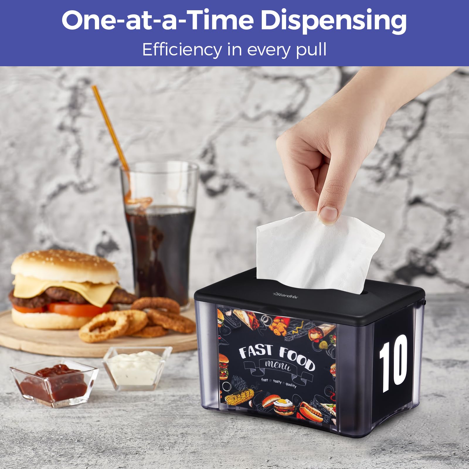 Stardrix 3-Pack Interfold Tabletop Napkin Holder, Spring Loaded Commercial Restaurant Napkin Dispenser with 4-Sided Marketing Insert Display, Easy-Access Black Napkin Dispenser for Counters & Tables