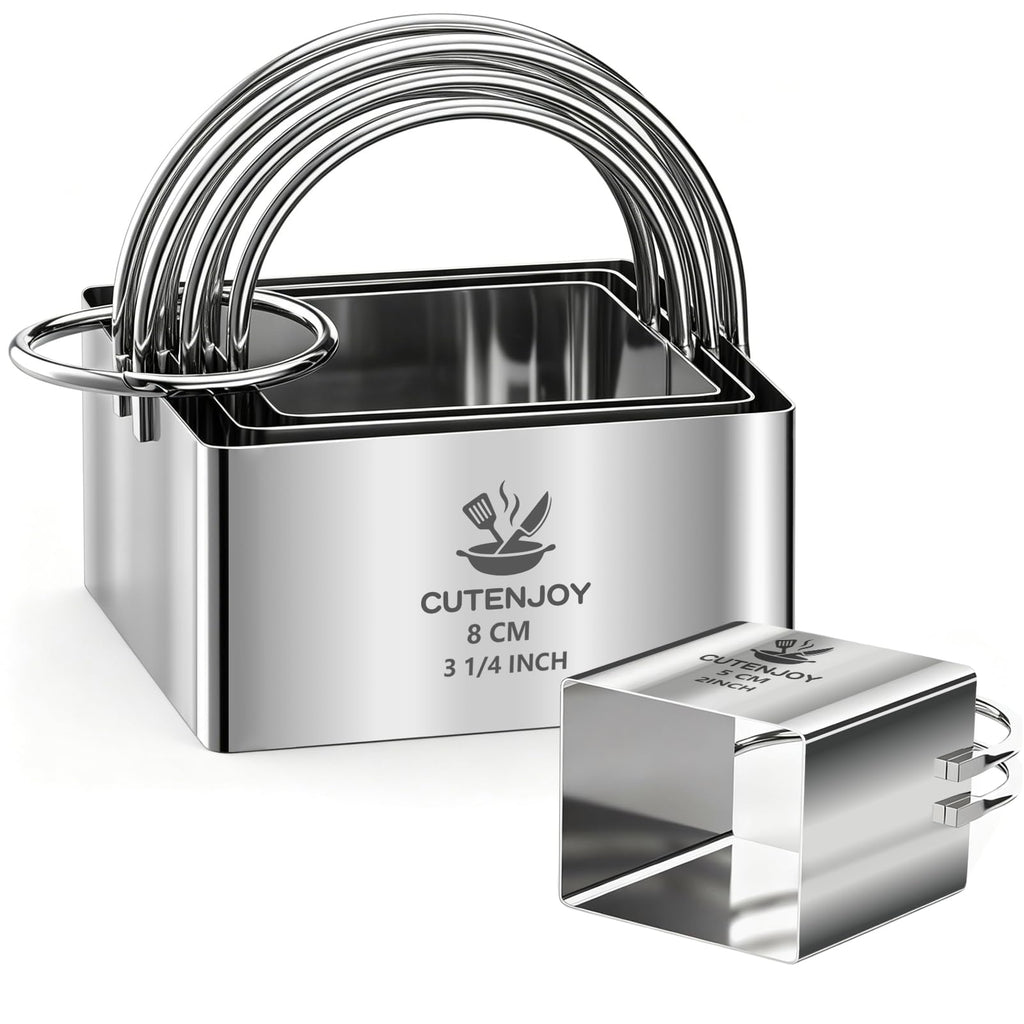 4 Pieces Square Cookie Cutters - 2inch, 2.25inch, 2.75inch, 3.15inch Stainless Steel Biscuit Cutter with Handle and Big Ring, Professional Baking Dough Cutter Tools for Cakes, Sandwiches