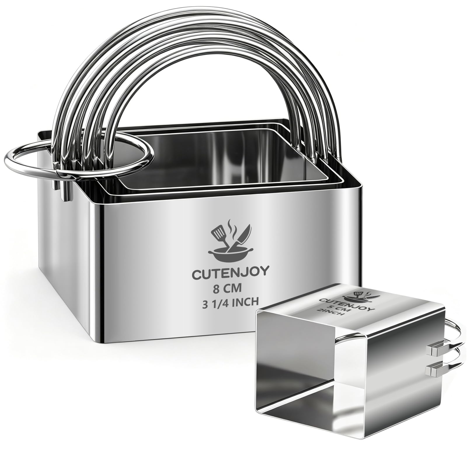 4 Pieces Square Cookie Cutters - 2inch, 2.25inch, 2.75inch, 3.15inch Stainless Steel Biscuit Cutter with Handle and Big Ring, Professional Baking Dough Cutter Tools for Cakes, Sandwiches
