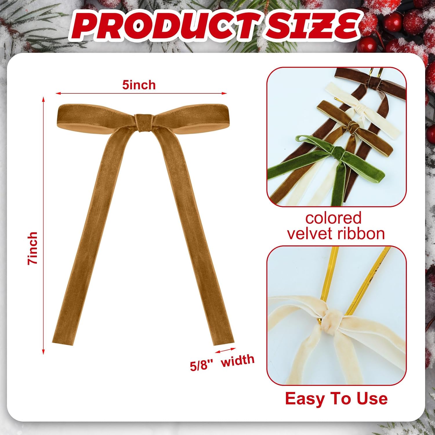 Skiennix 24 Pcs Velvet Bows - Vintage Ribbon Decorations for Christmas Trees & Crafts | 5 x 7 Inch, Brown, Khaki, Beige, Moss Green