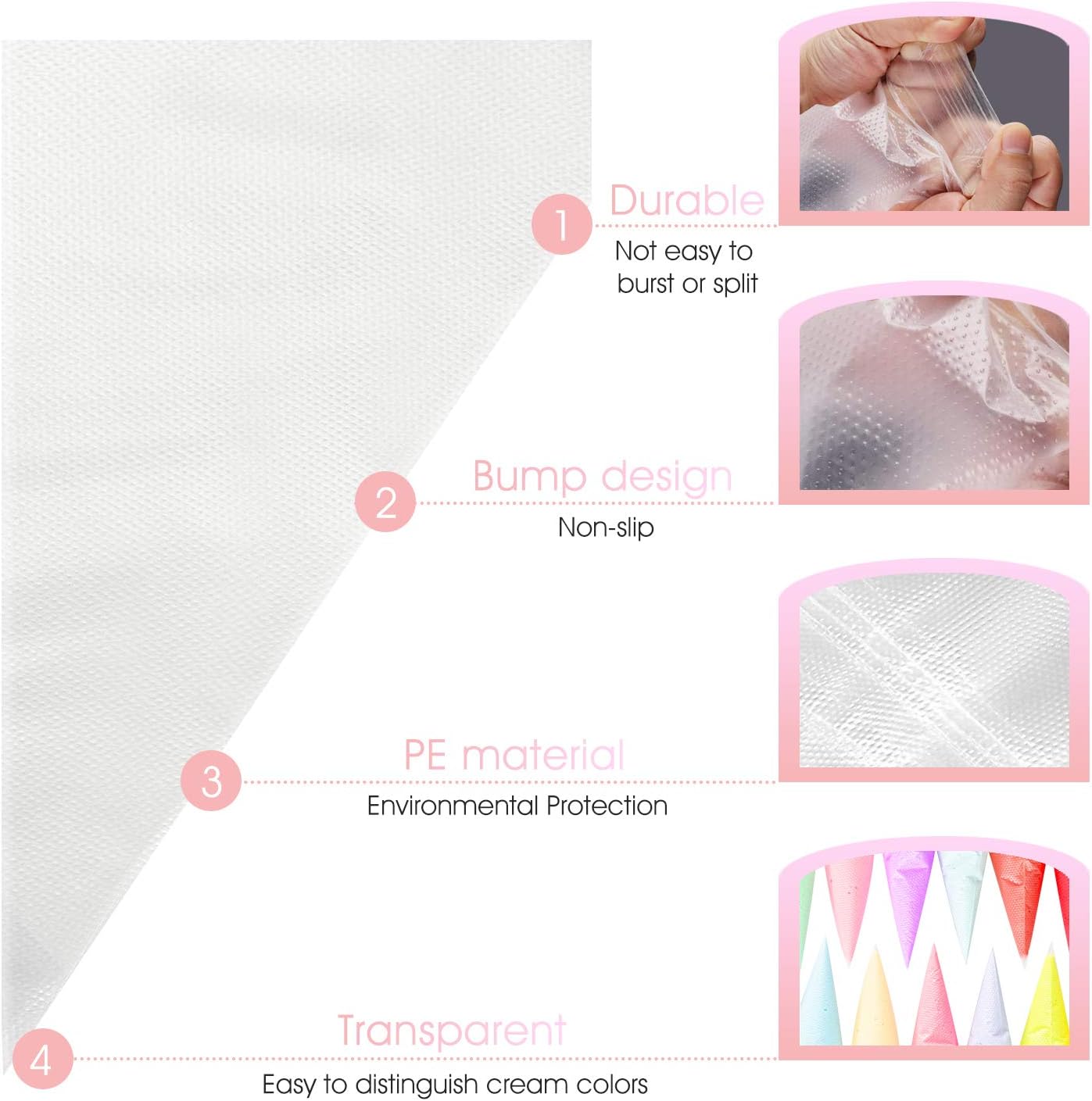 VolksRose 18-Inch Disposable Piping Bags - 100 Pcs Anti-Burst, Non-Slip Design for Cake Decorating & Icing