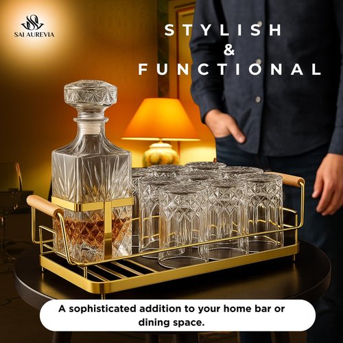 SAI AUREVIA - Customized Whiskey Decanter Gift Set with Plate | Premium Glass, Metal & Wood Design | Elegant Barware for Men | Perfect for Home, Office, Anniversary, Birthday & Special Occasions