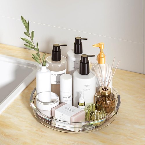 LAMU Lazy Susan Organizer - Clear Turntable for Kitchen & Bathroom Storage | 2 Sizes: 12in & 10.6in