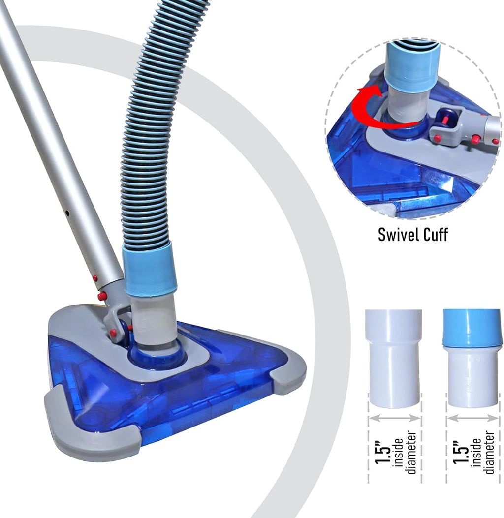 POOLWHALE Swimming Pool Vacuum Hose - 1.5-Inch x 24-Feet with Swivel Cuff & Weighted Head | Ideal for Above Ground & Small Inground Pools