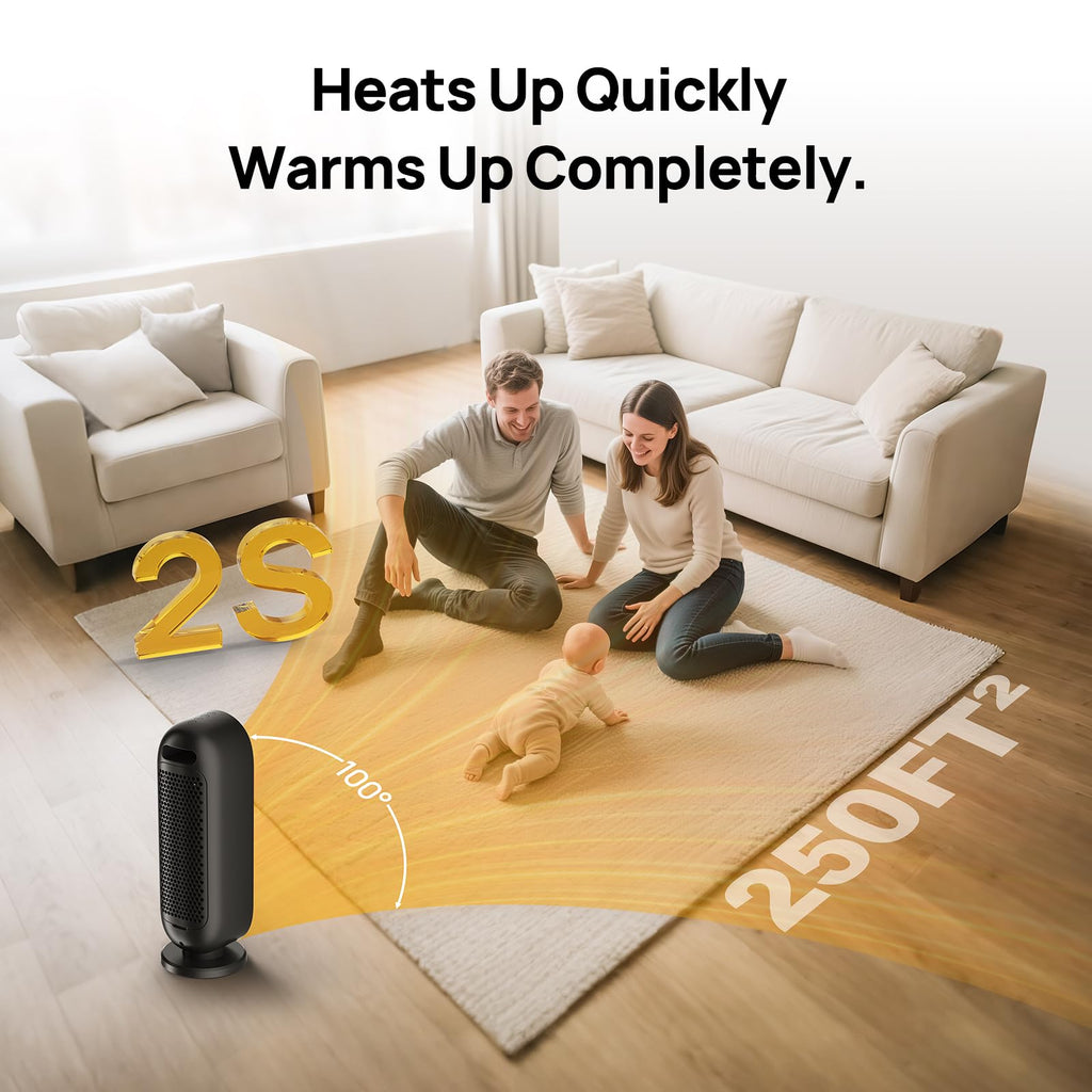 DUOMIY Space Heater for Indoor Use, 1500W Electric Heaters with 100° Oscillation, 1-12H Timer, Remote, Tower Heater Quick 2s PTC Ceramic Heating, Safety Heater for Office, Bedroom, Large Room (Black)