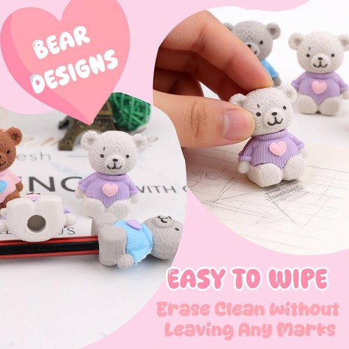 24pcs Valentines Day Gifts for Kids,Valentines Day Cards with Bear Erasers,Valentine Bulk Erasers School Classroom Students Exchange Gifts Party Favors