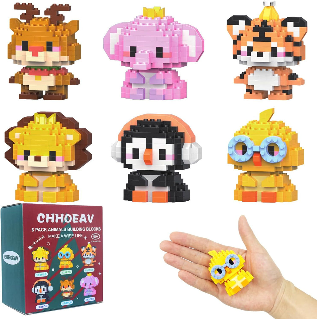 Skiennix Cute Mini Animal Building Blocks - 6 Pack Easter Egg Fillers & Party Favors for Kids 6-12+