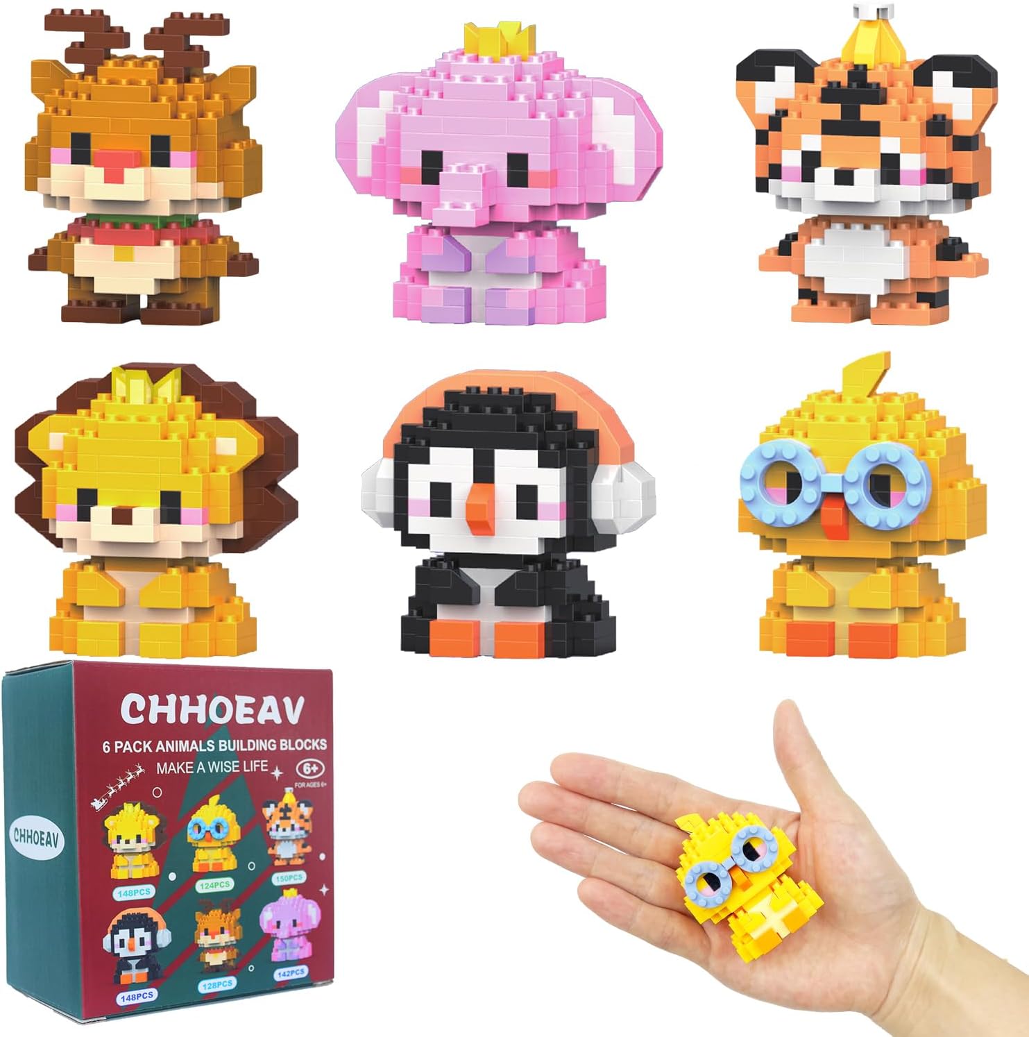 Skiennix Cute Mini Animal Building Blocks - 6 Pack Easter Egg Fillers & Party Favors for Kids 6-12+