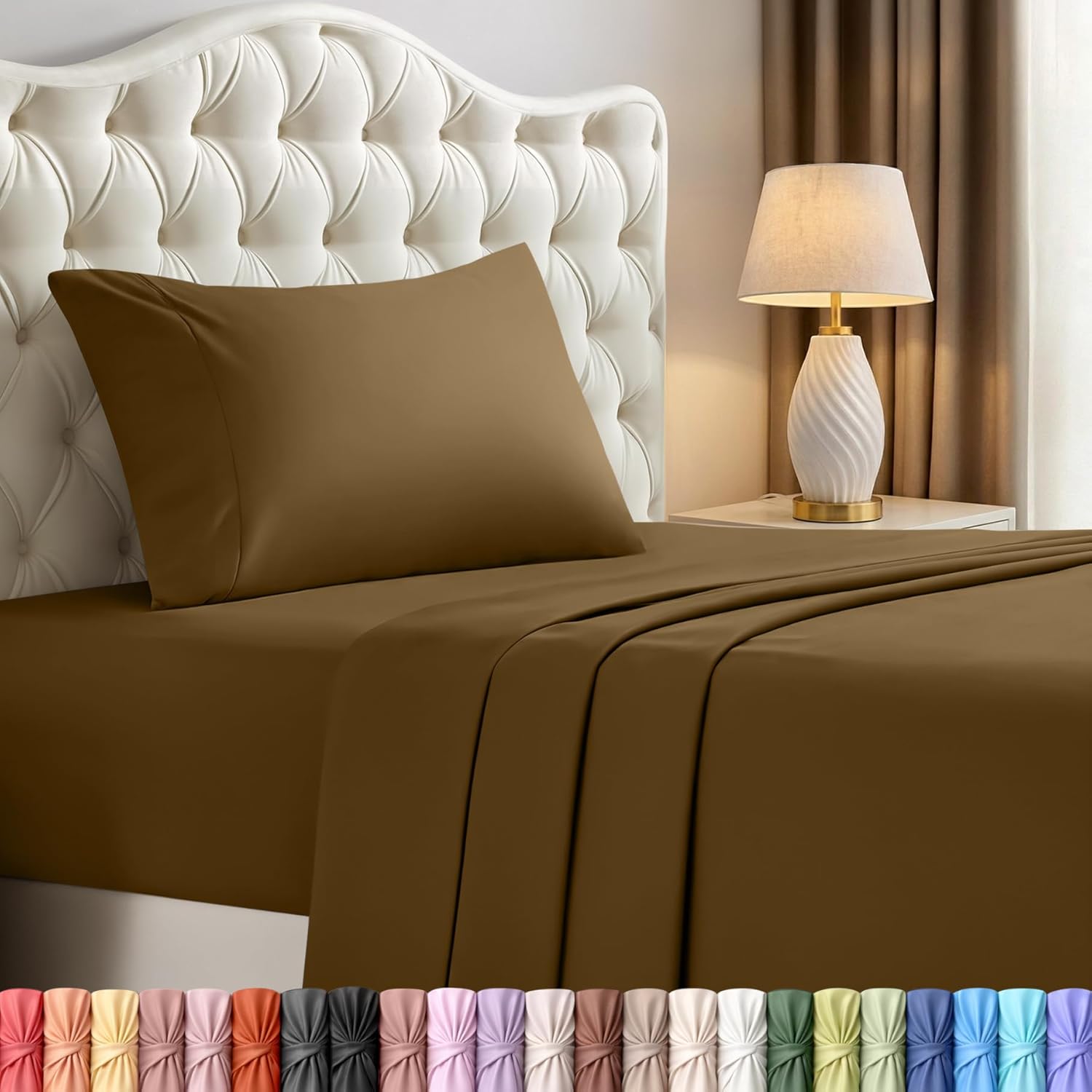 Utopia Bedding Twin Sheet Set - Soft Microfiber 3-Piece Bed Sheets for Twin Size Bed | Oeko-Tex Certified (Mocha)