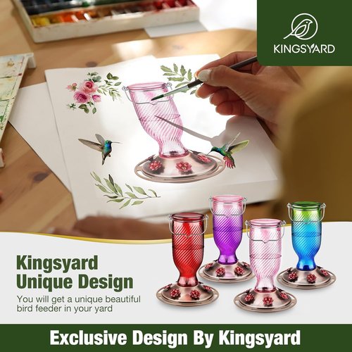 Kingsyard Hummingbird Feeder - 24 oz Outdoor Nectar Feeder with 6 Feeding Ports & Ant Moat | Easy Clean Purple