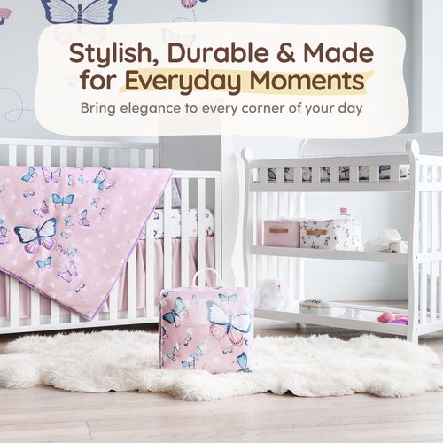 Fabric Storage Bins Cute for Nursery 8"x5.2"x10" - Collapsible Butterfly & Pink Kids Baskets with Handles 2 Pack, Hamper Fabric Bin, Toy Toddler Basket, Diaper Storage Bins, Baby Room Decor